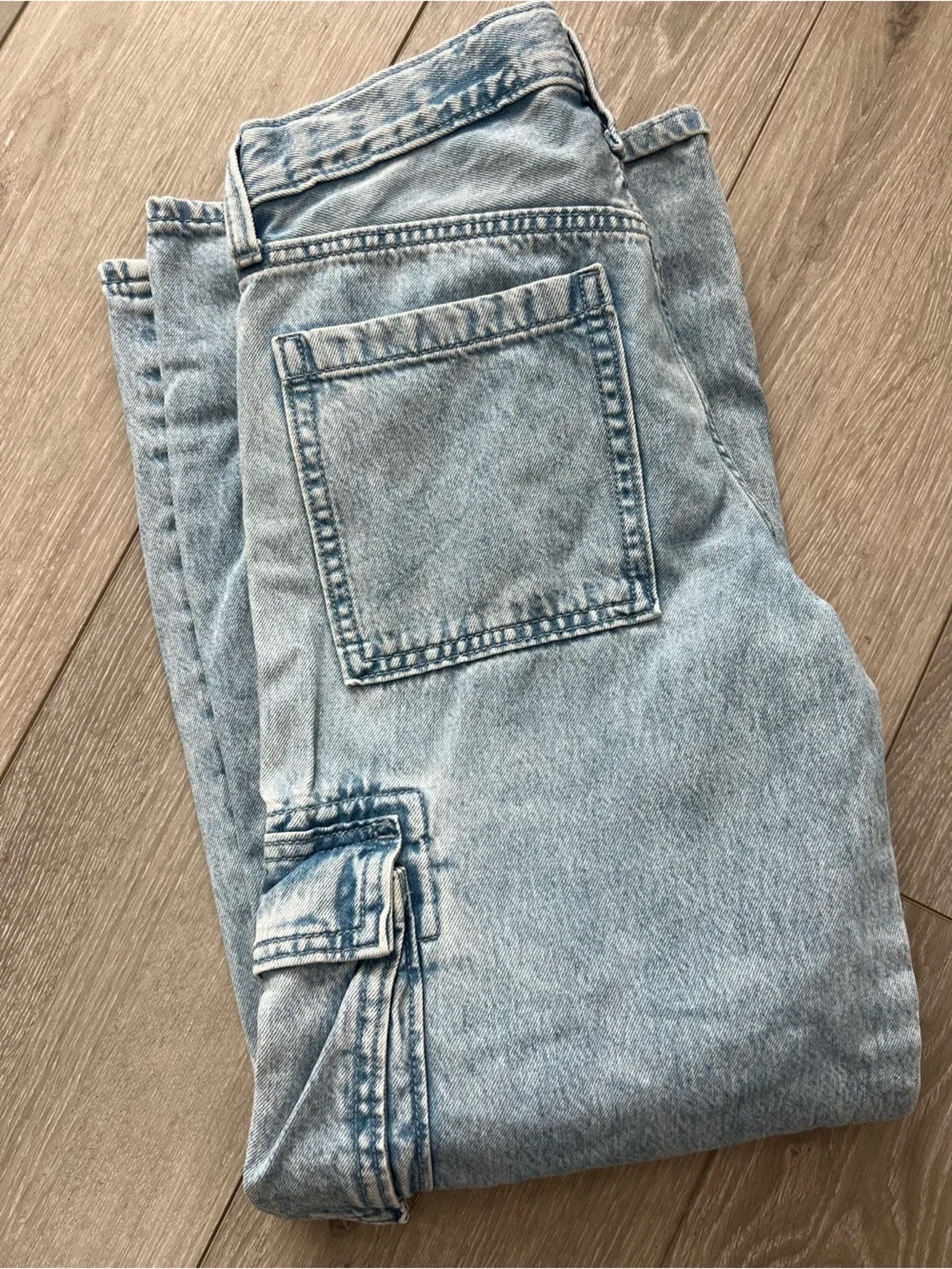 Old Navy Light Blue Wide Leg Baggy Cargo Jeans Girls Size 12